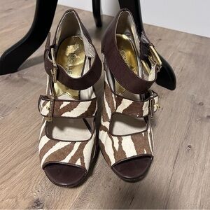 Michael Kors Zebra Stack Heels Sandal Shoes